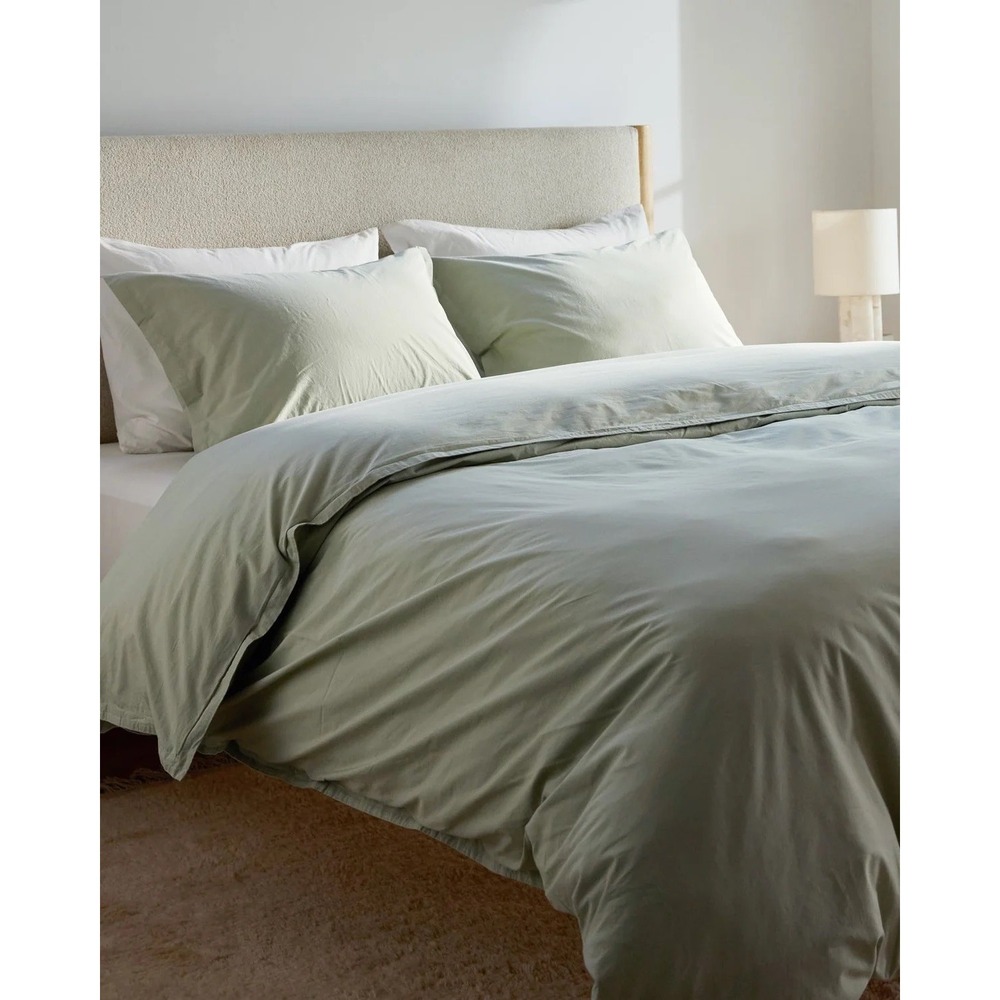 Parachute Percale Duvet Cover King Sage Green 100% Cotton Pre-Owned Excellent